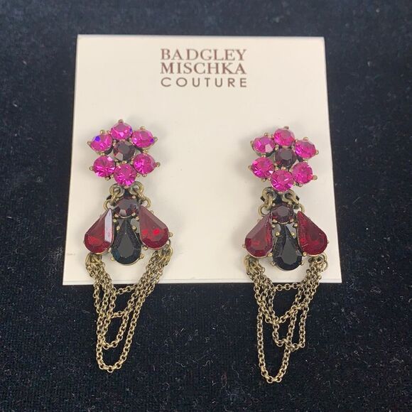 Badgley Mischka NEW magenta dangle crystals earrings